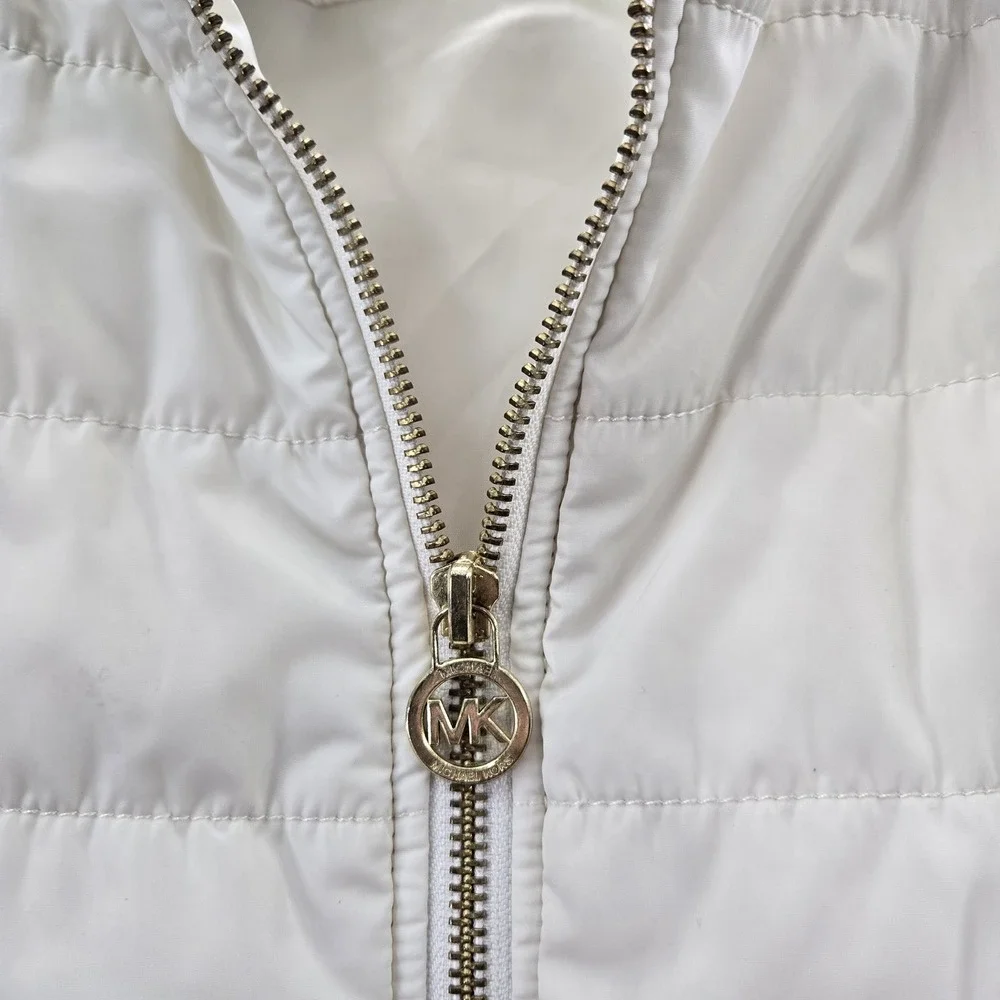Michael‎ Kors Women Jacket M White Vest Puffer Zipper Sleeveless Logo